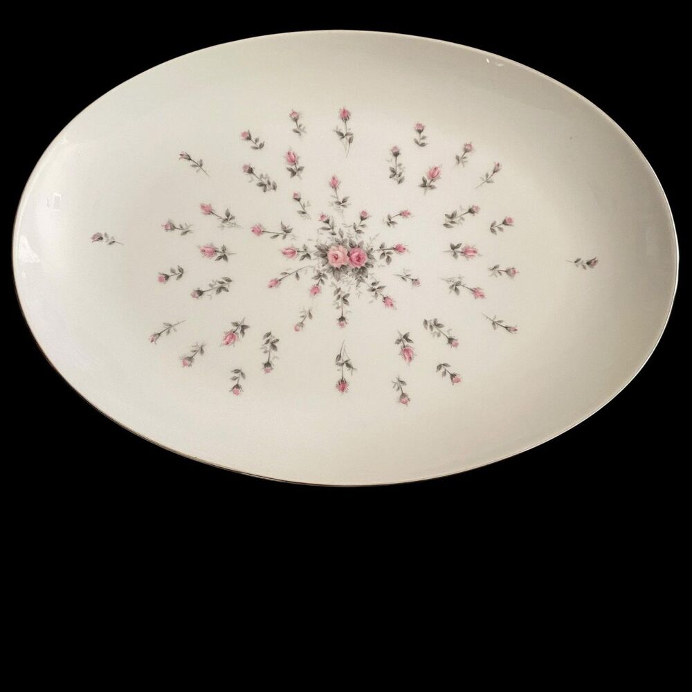 Vintage Harmony House Rosebud Oval Platter White Floral Fine China Japan
